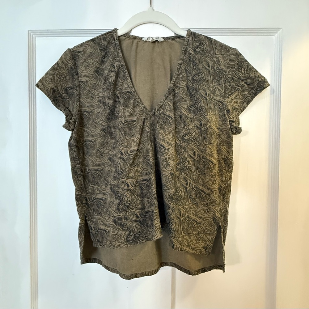 Ali Golden Brown Patterned Linen Top